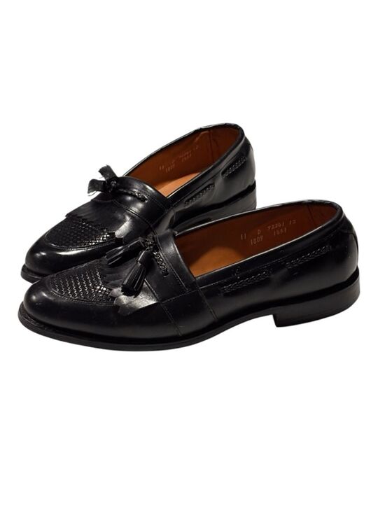 Allen Edmonds Cody 11D Black Leather Tassel Kiltie Loafers Woven Vamp Dress USA main image 16